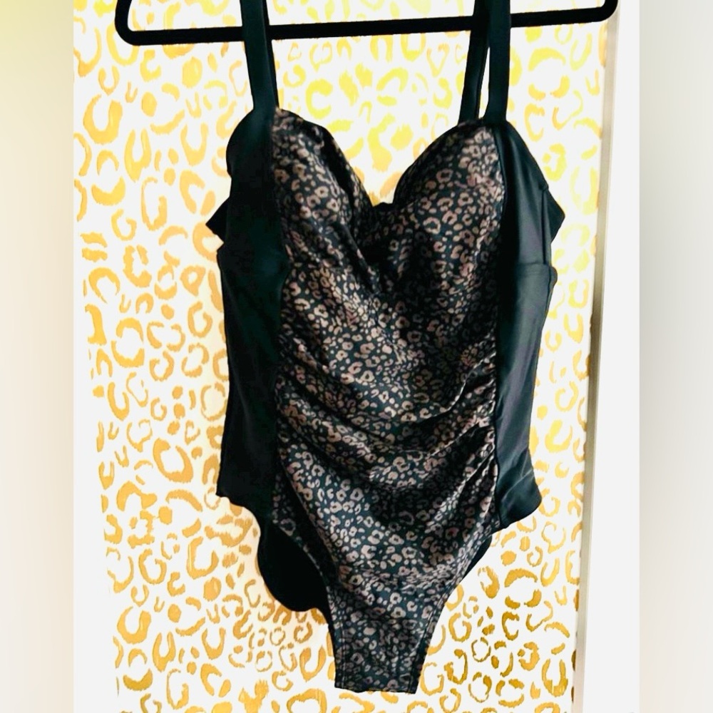 Ava & Viv Black and Brown Animal Print One Piece Swimsuit